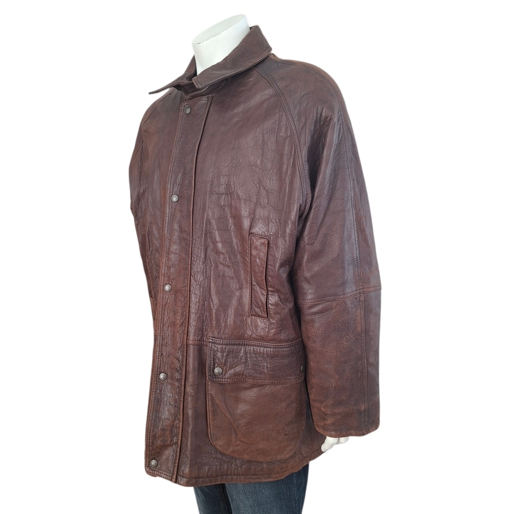 Vintage Aquascutum Of London Men's Brown Leather Jacket Coat Made In Canada - Picture 8 of 16